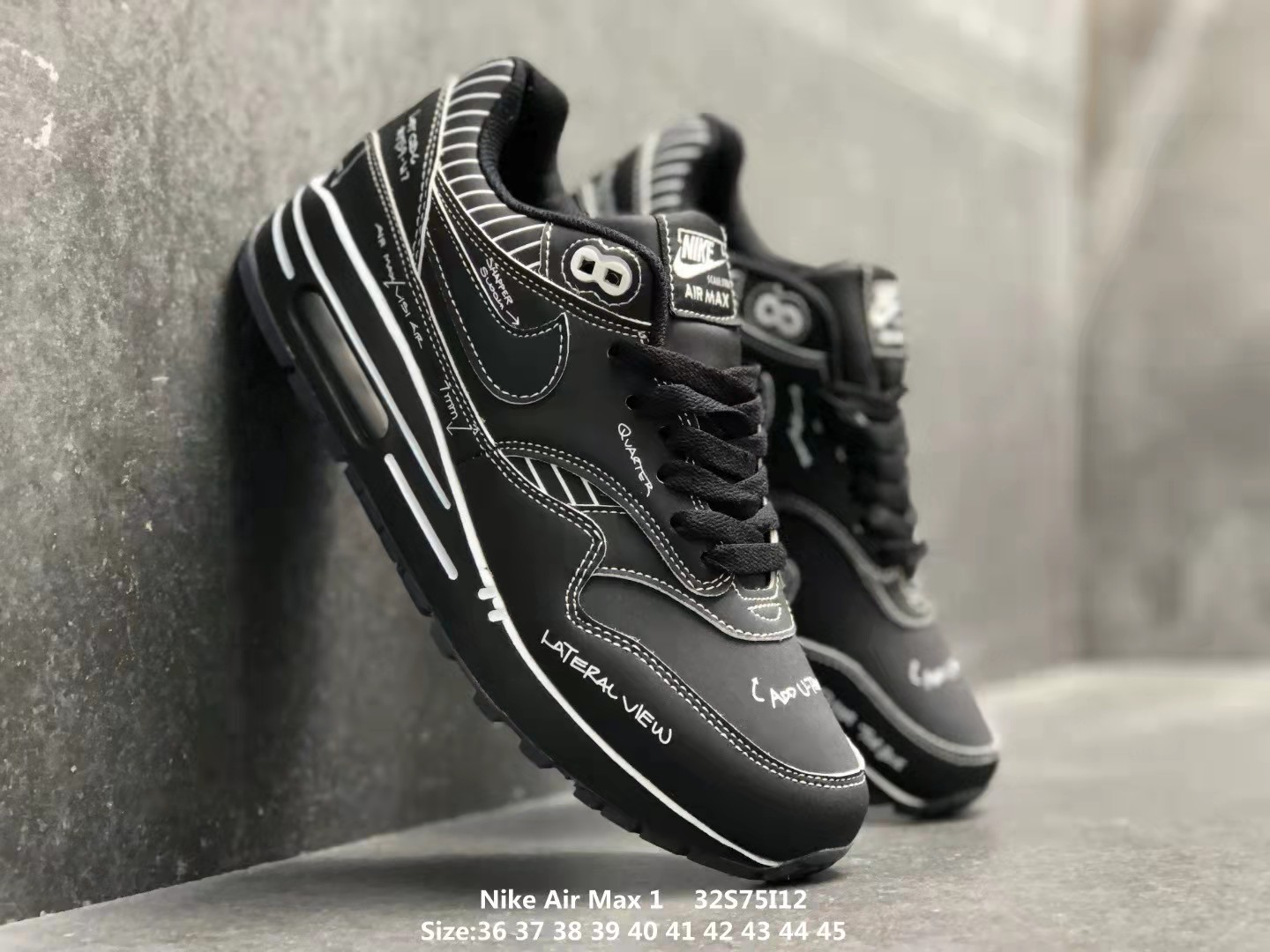 Nike Air Max 1 Tinker Sketch To Shelf Black Shoes - Click Image to Close